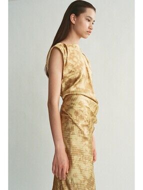 LEE MATHEWS HONEYCOMB NICCHIA DRAPE SILK DRESS